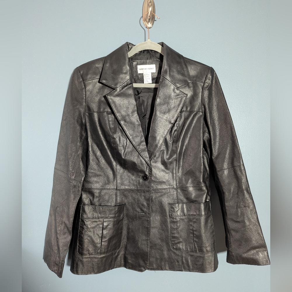 100% Leather Jacket Black Newport News Women's Size 10 Vintage 90s